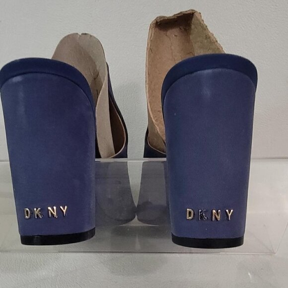 DKNY Womens Hester Fabric Peep Toe Mules, Blue Suede Heels - Picture 7 of 10